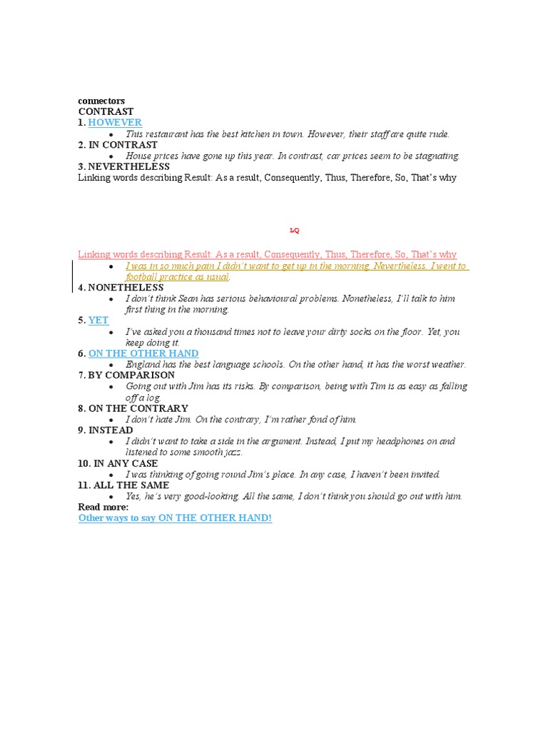 Connectors PDF English Language English Grammar