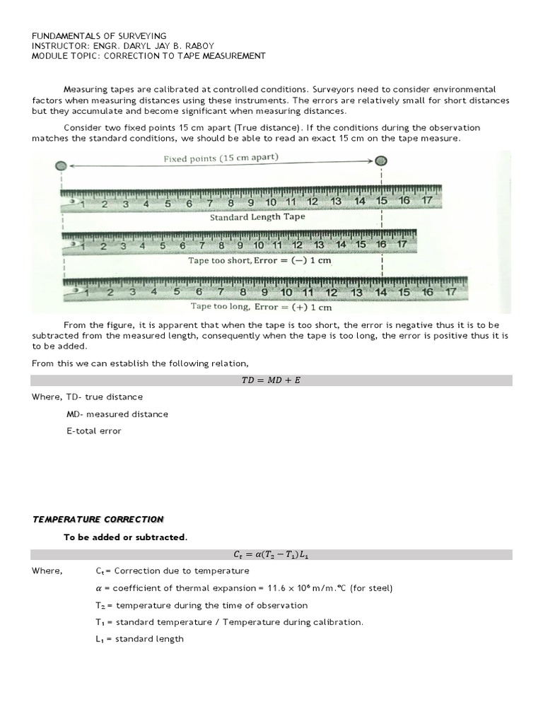 Fundamentals of Surveying Corrections | PDF | Surveying | Thermal Expansion