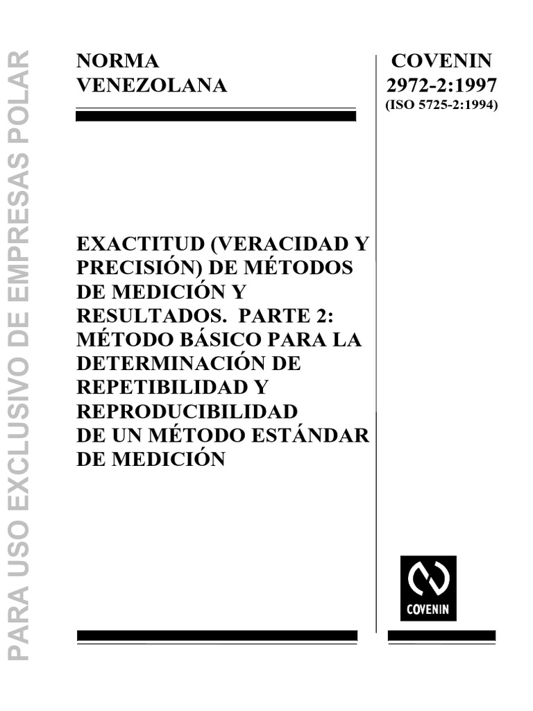 Covenin 2972-2-1997 Iso 5725 | PDF | Medición | Estadísticas
