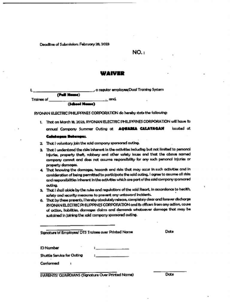 Blank Waiver | PDF