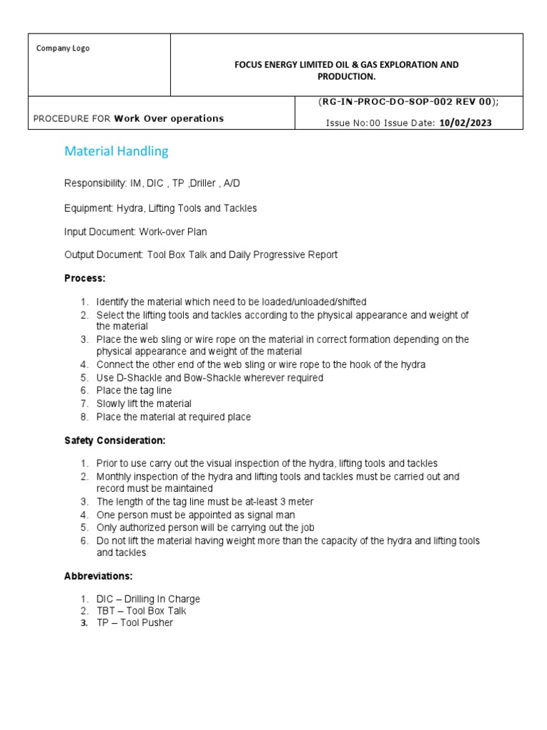 Material Handling SOP PDF