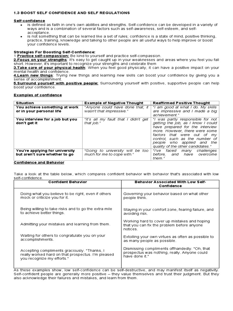 Boost Self Confidence and Develop Self Regulations | PDF | Emotional ...