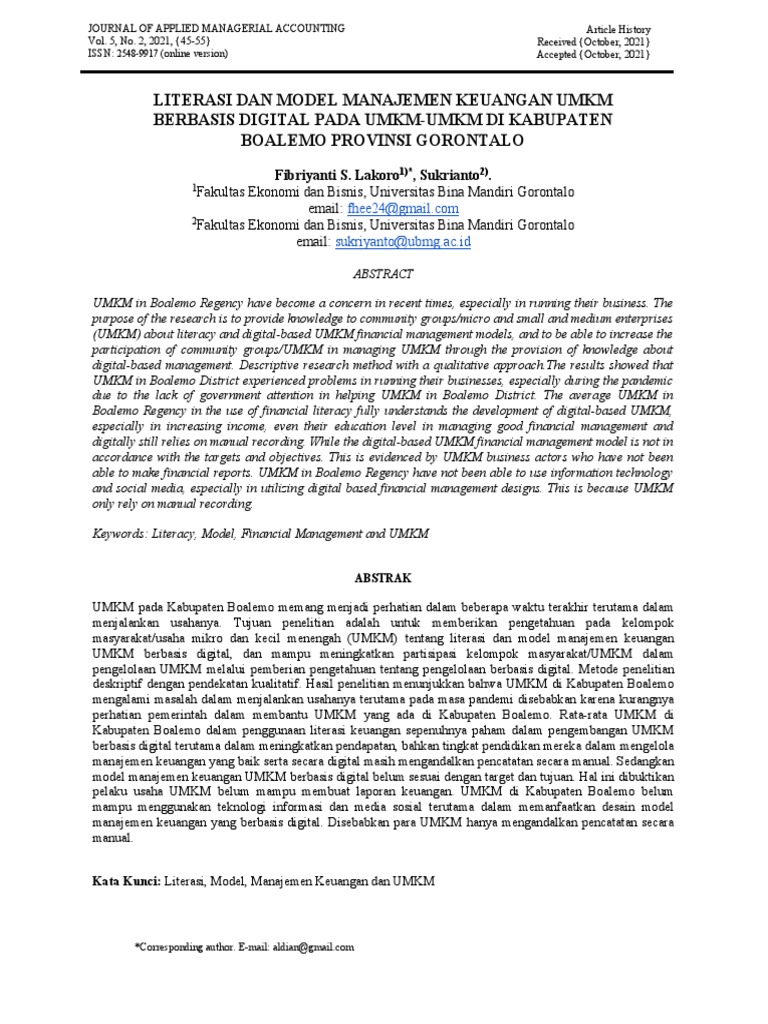 Manajemen Keuangan Umkm Berbasis Digital Provinsi Gorontalo | PDF ...
