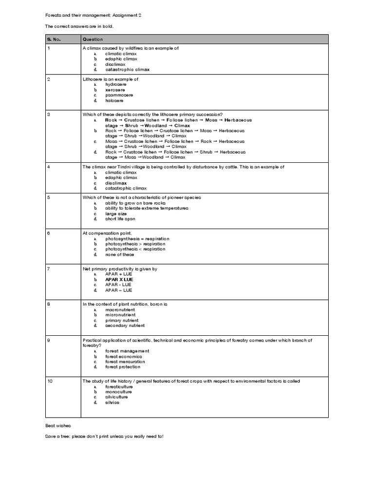 Forest management assignment questions | PDF | Forests | Moss