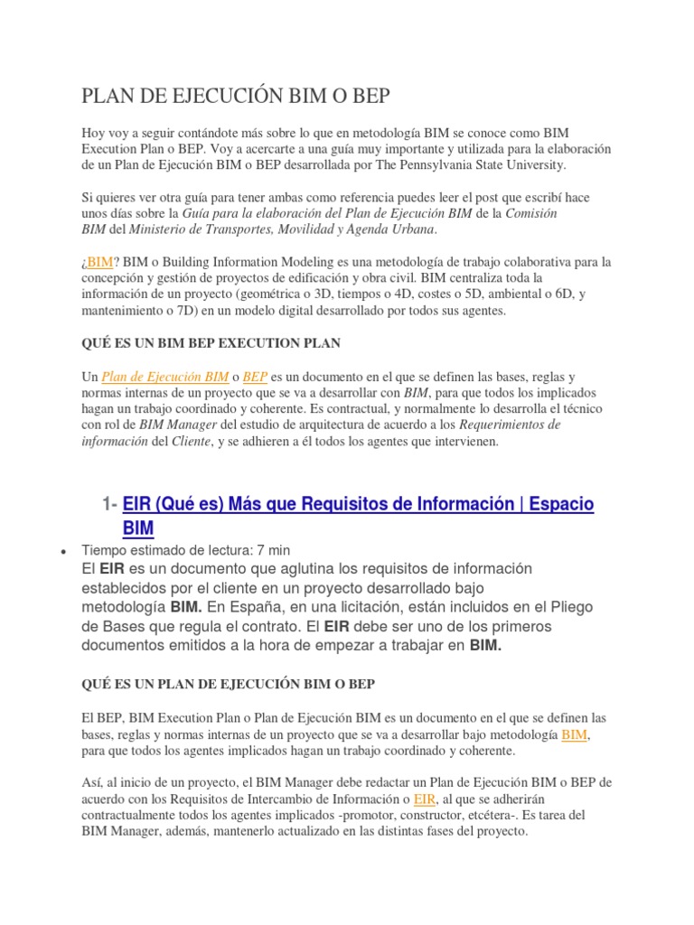 Guía del Plan de Ejecución BIM (BEP) | PDF | Modelado de información de ...