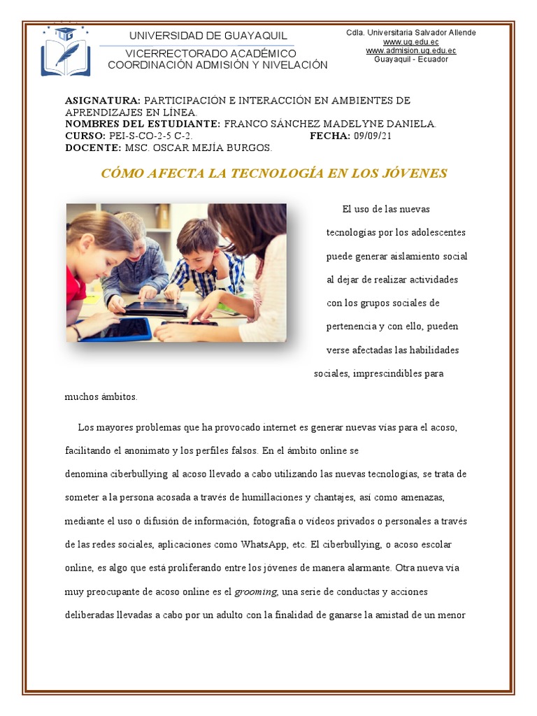 Cómo Afecta La Tecnología en Los Jóvenes | PDF | Acoso cibernético