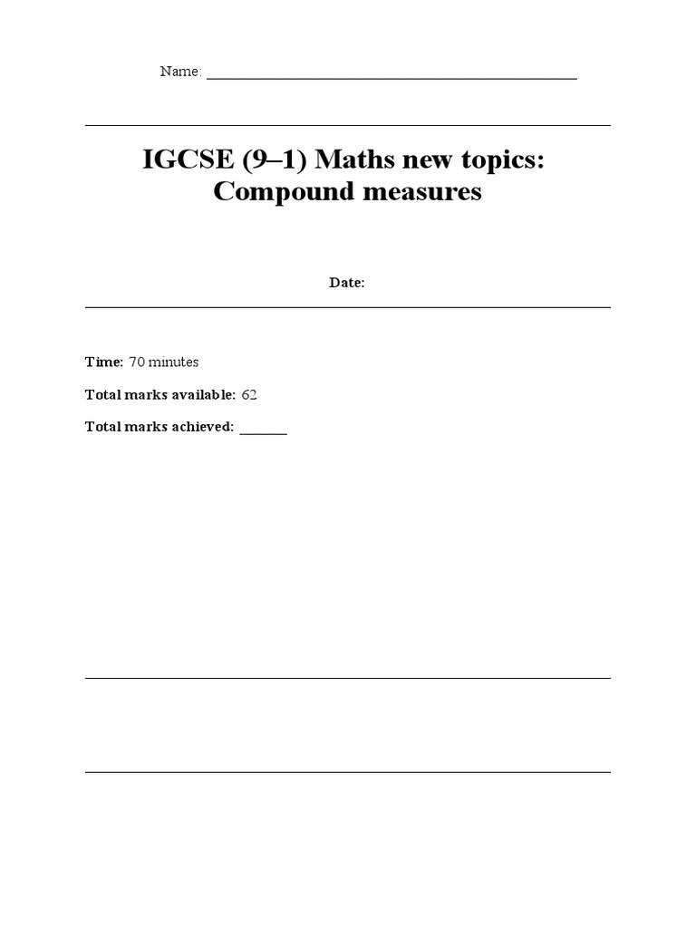 IGCSE 9-1 Maths New To Spec Questions - Compound Measures | PDF