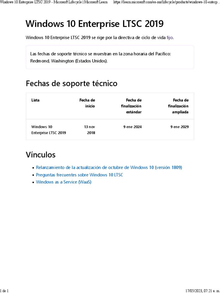 Ciclo de Vida Windows 10 Enterprise LTSC 2019 | PDF