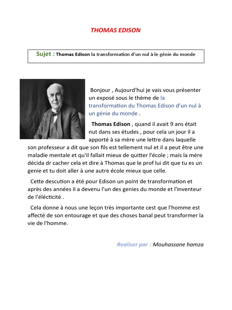 Transformation de Thomas Edison en génie | PDF