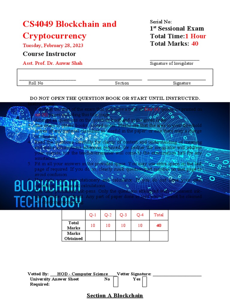 Blockchain Exam: Sessional Questions | PDF | Computers | Technology ...