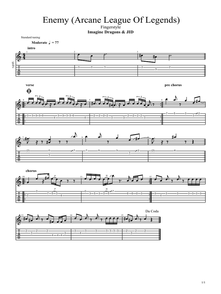 Enemy Guitar Chords for Imagine Dragons | PDF