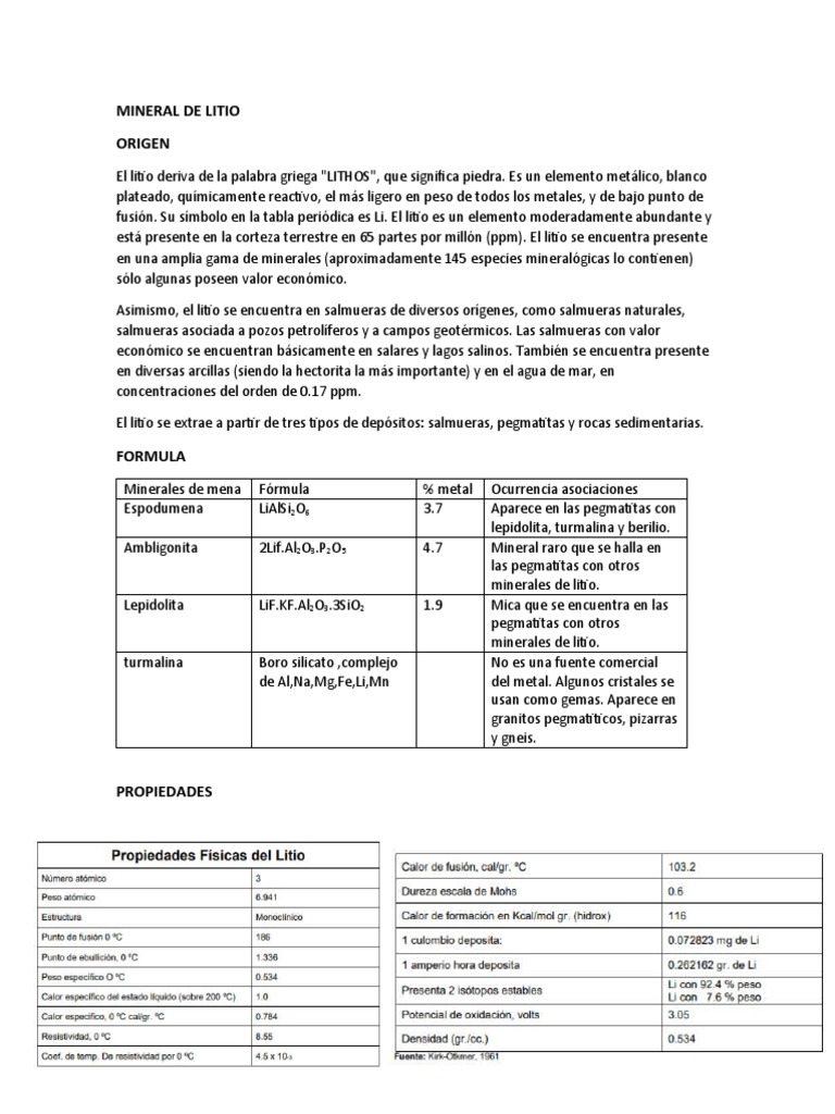 Propiedades y Usos del Litio | PDF | Litio | Minerales