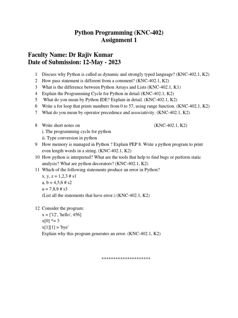 Python Prog Assignment-1 | PDF