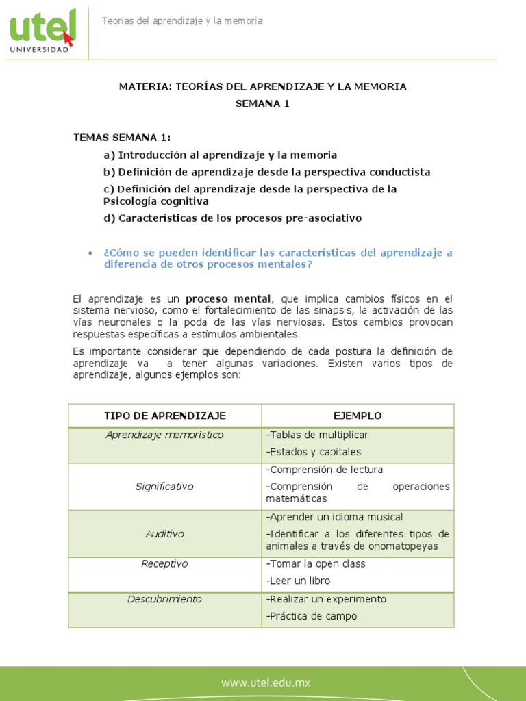Teorias Del Aprendizaje y La Memoria | PDF | Aprendizaje | Teoría del ...