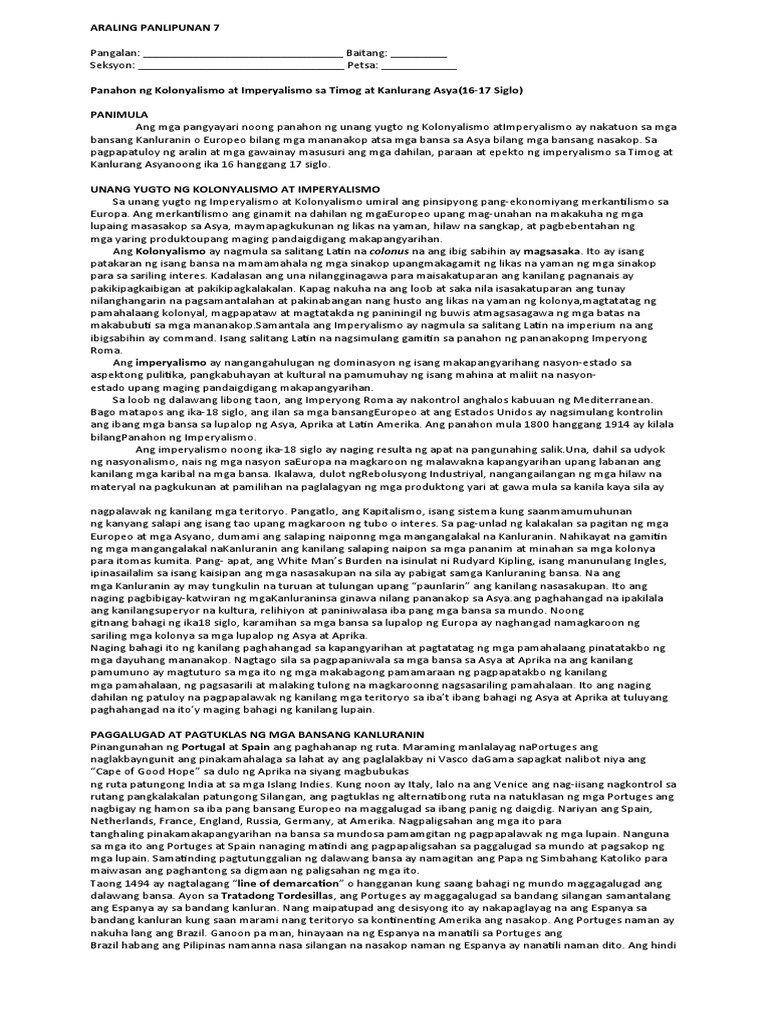 Araling Panlipunan 7 Pdf