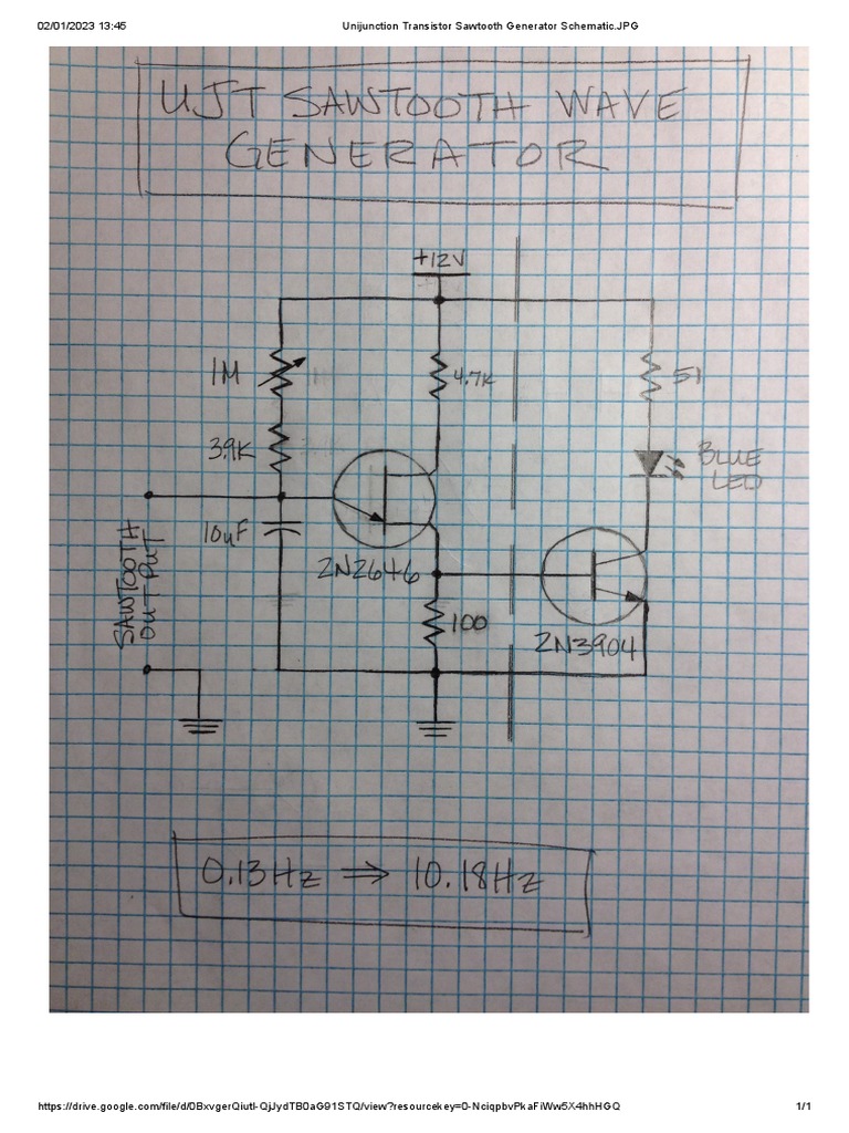 Unijunction Transistor Sawtooth Generator Schematic JPG PDF