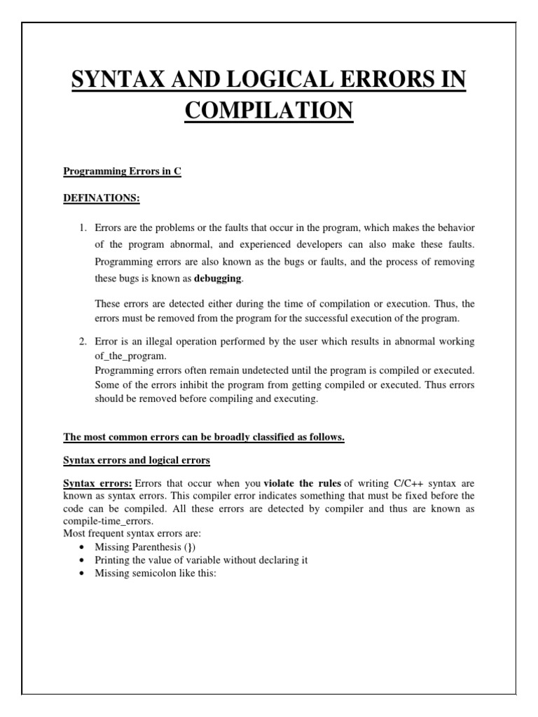 SYNTAX AND LOGICAL ERRORS IN COMPILATION PDF | PDF | Computer Program ...