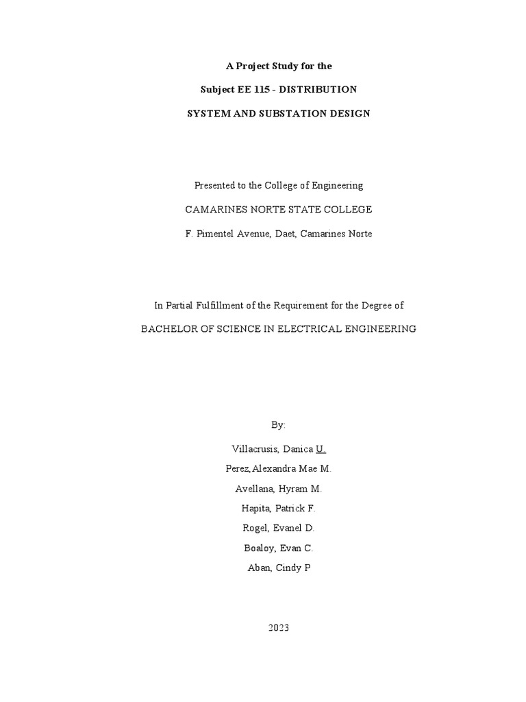 Power Distribution System Design Final PDF Transformer Screw