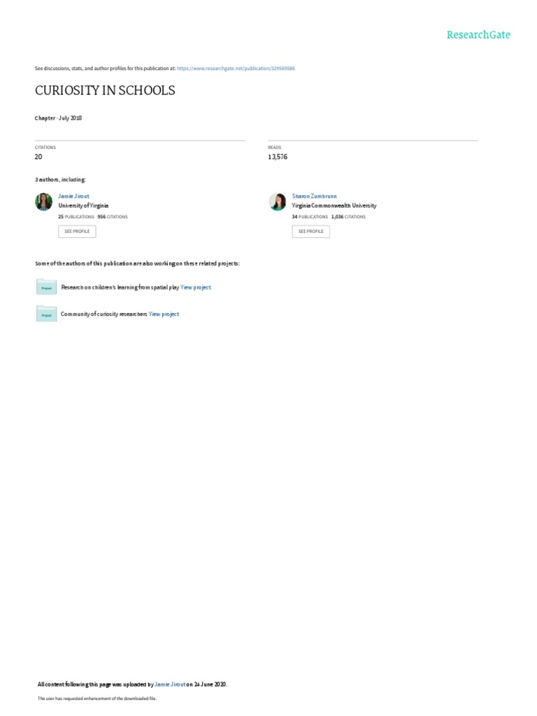 Curiosity In Schools Jiroutetal 2018 Pdf Curiosity Mindset