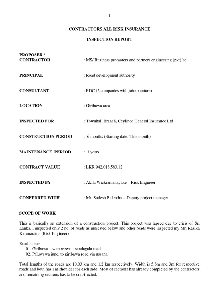 Contractors All Risk Insurance Report | PDF