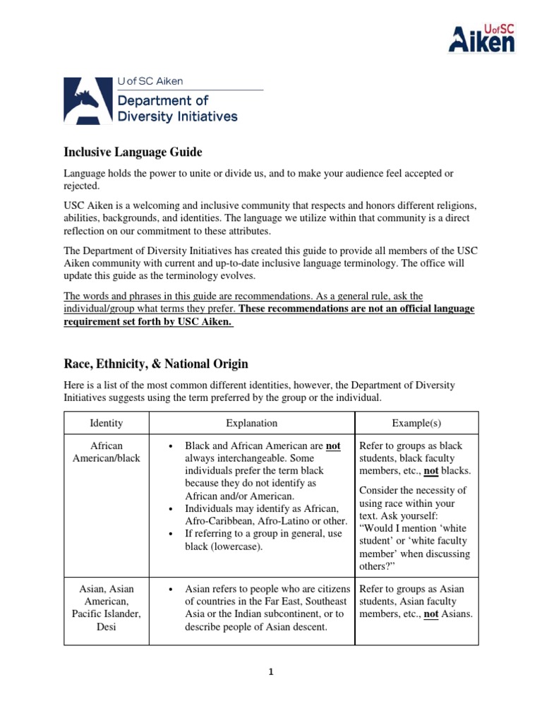 Inclusive Language Guide for USC Aiken | PDF