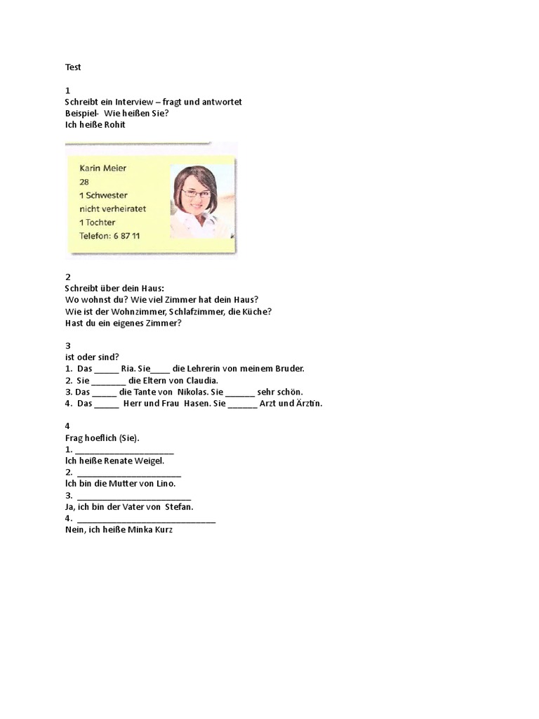 Test 1 Hallo Deutsch | PDF