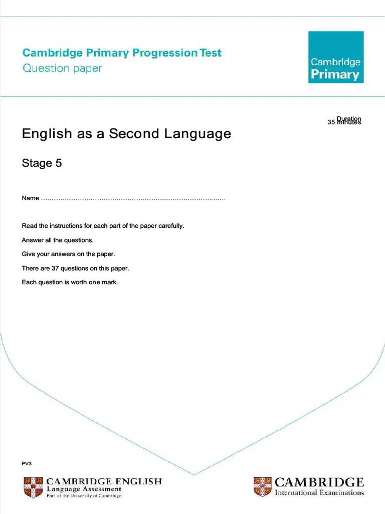 Cambridge primary progression test english as a second language 2016