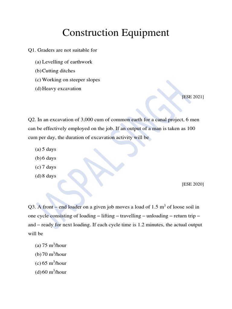 Construction Equipment Q&A Guide | PDF
