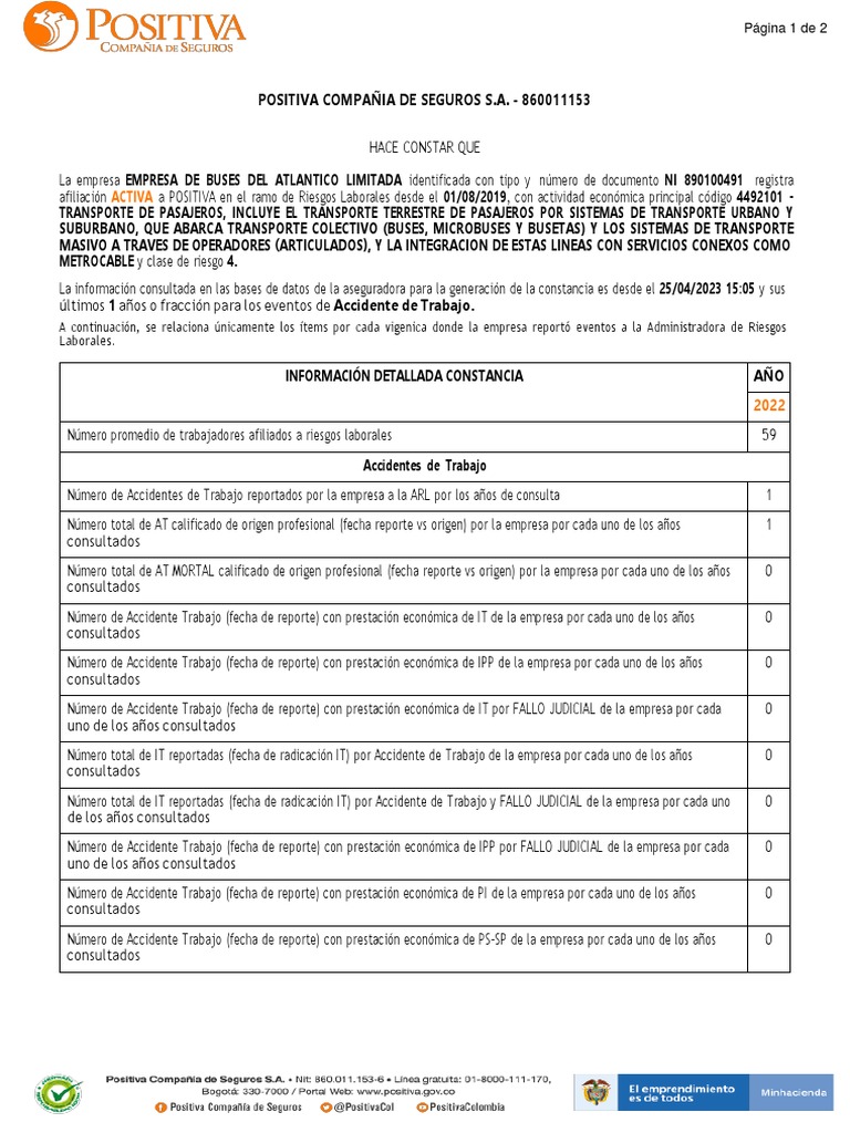 Constancia Accidentalidad Embusa 2022 | PDF | Transporte