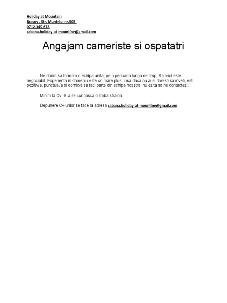 Model ,,angajam Cameriste Si Ospatatri'' | PDF