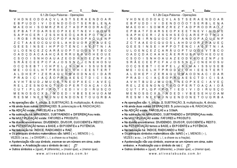 d 6 1 2b Caca Palavras Operacoes | PDF