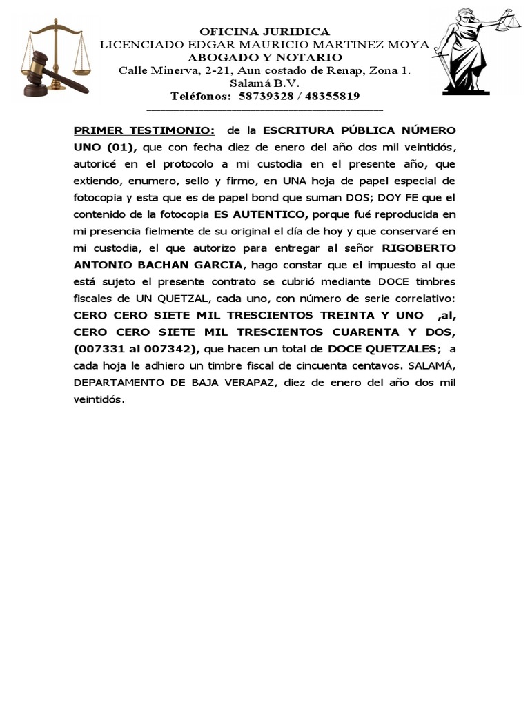 ES PRIMER TESTIMONIO ESCRITURA 1 PDF
