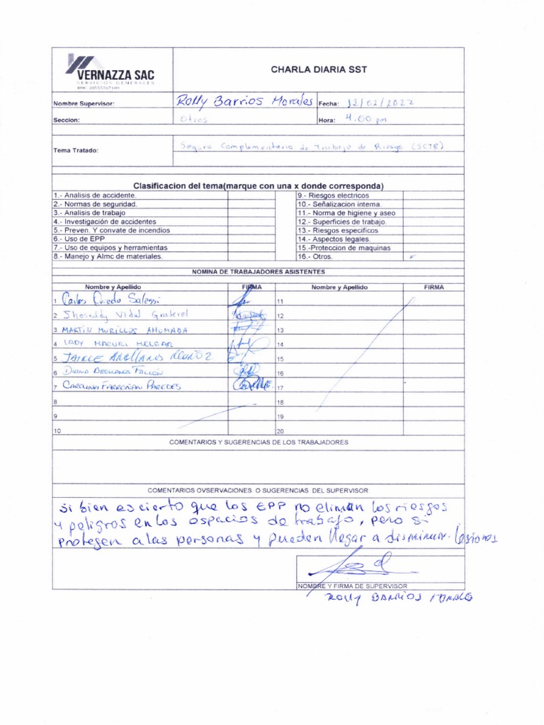 Modelo De Formato Charla 5 Minutos Pdf