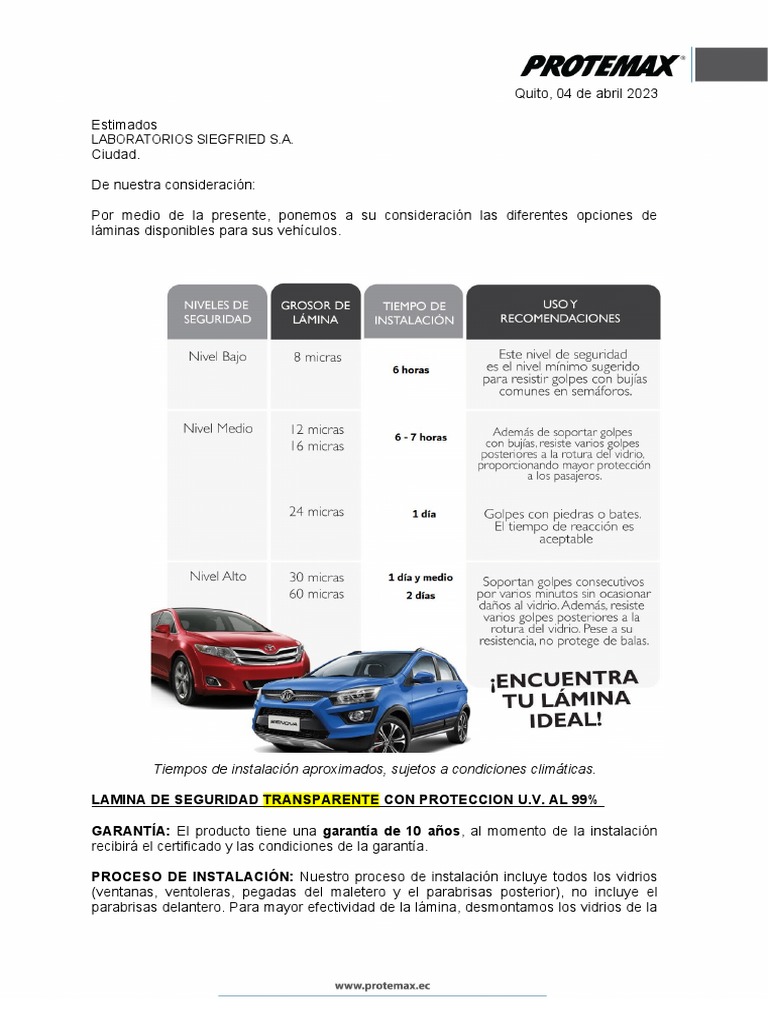 Opciones de láminas de seguridad para vehículos | PDF
