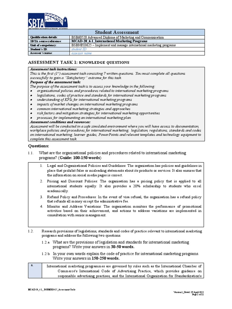ASSESSMENT-MCAD-20 - 6.1 - Student Assessment | PDF | Performance ...