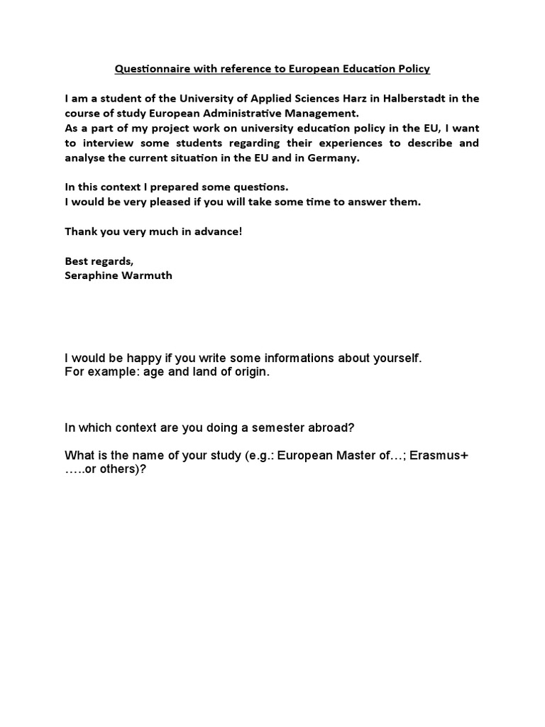 Questionnaire EU Education Policy PDF
