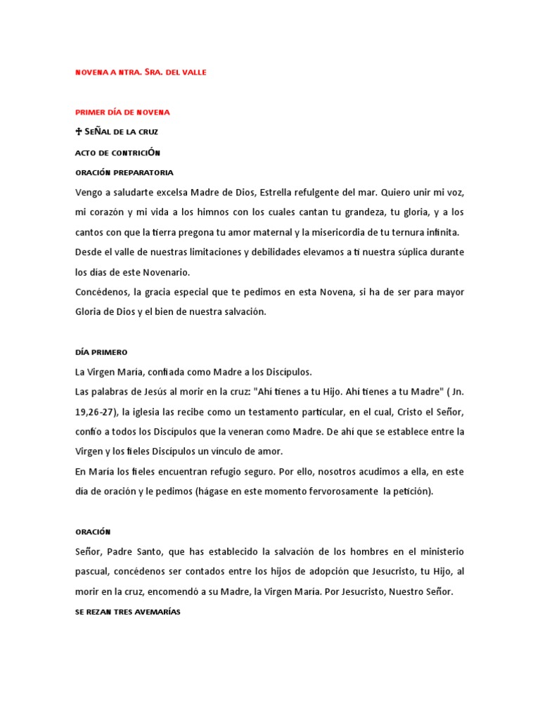 Novena a la Virgen del Valle | PDF | María, madre de Jesús | Intercesión