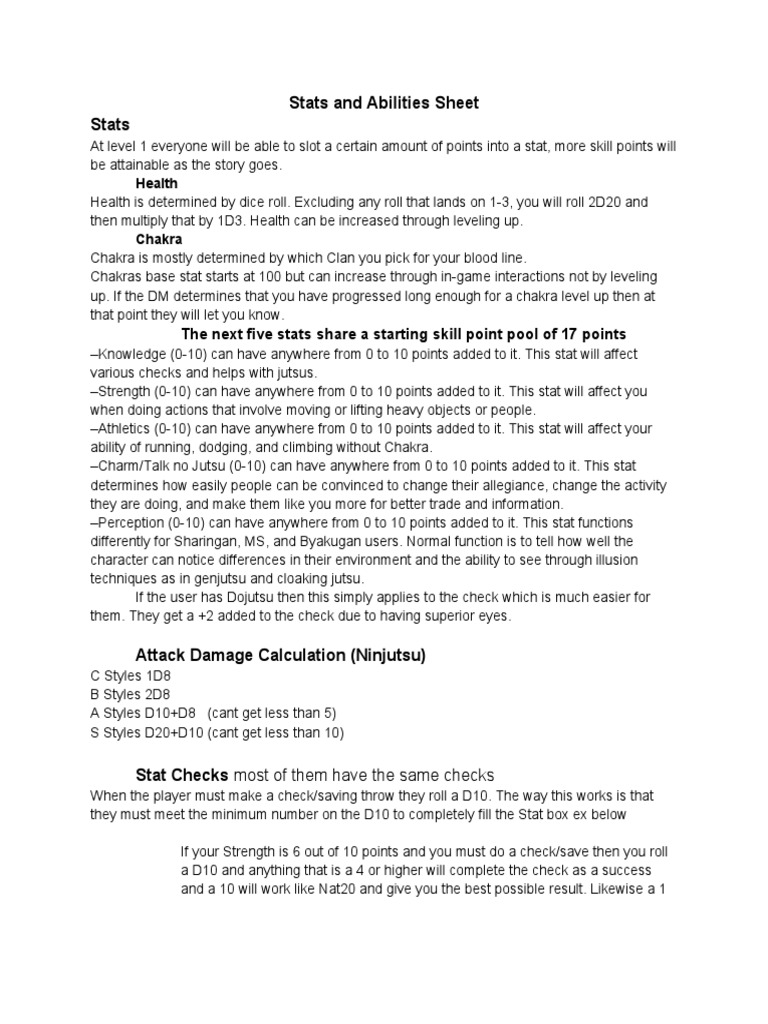 Naruto DND Skills and Abilities | PDF