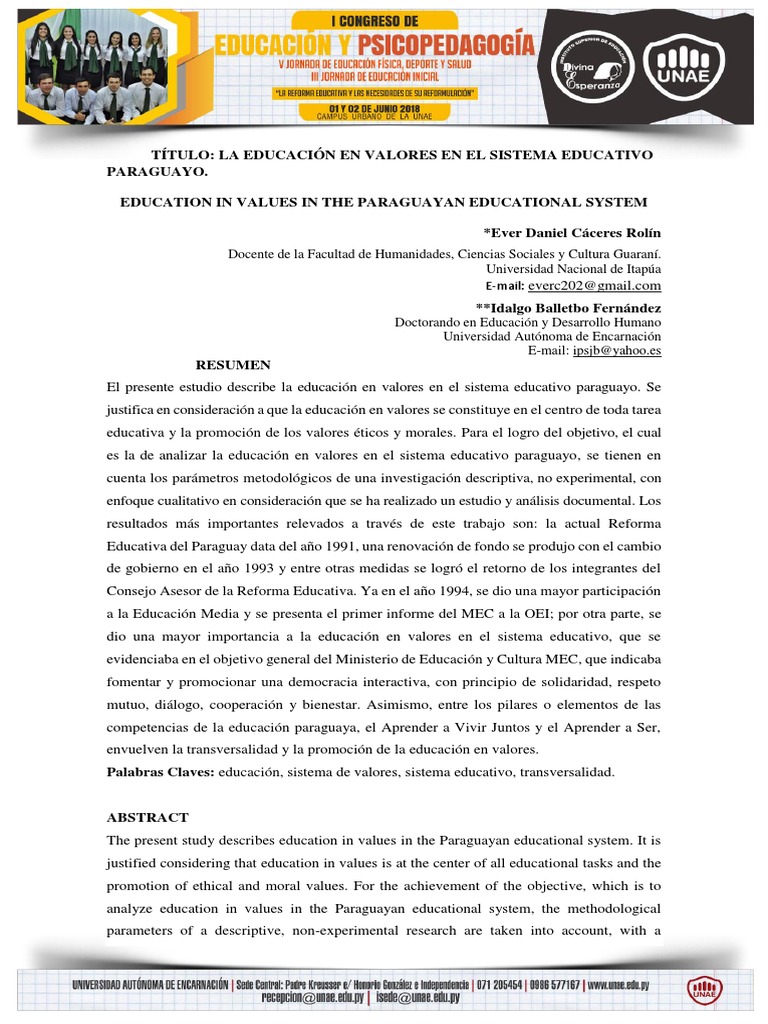 Educación en Valores en Paraguay | PDF | Plan de estudios | Maestros