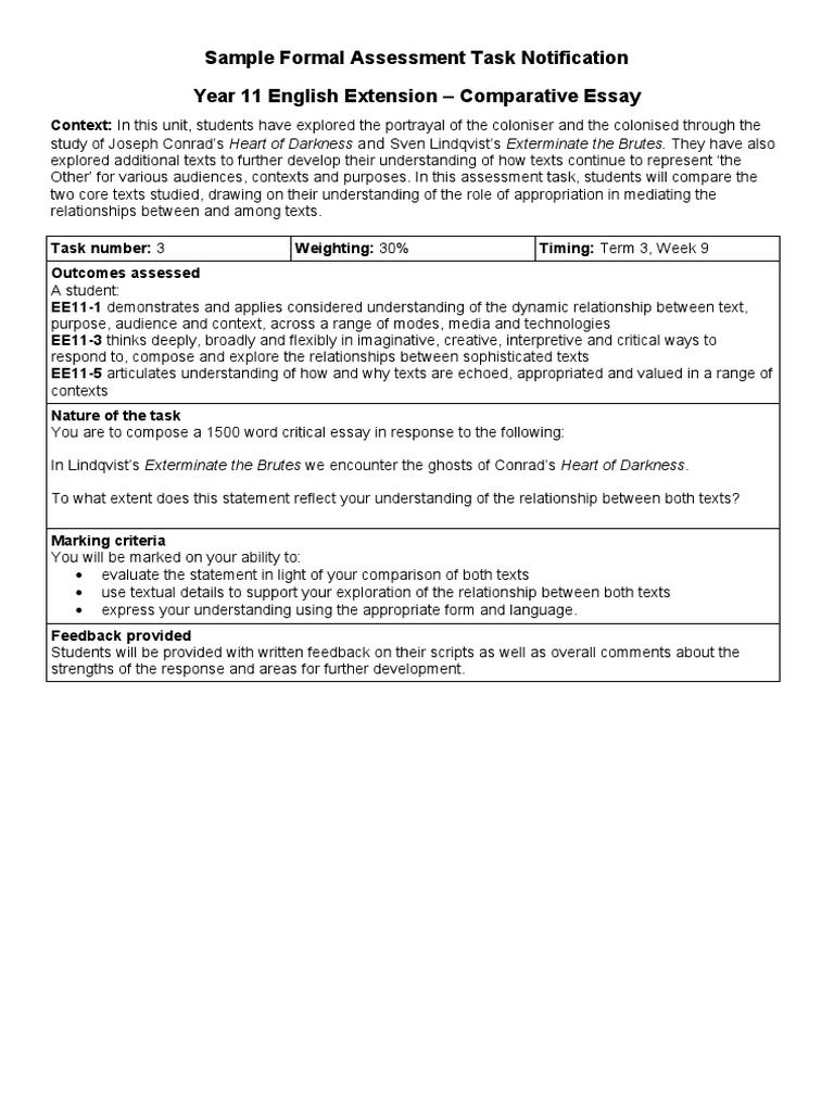 Year 11 Comparative Essay Task Guide | PDF | Language Arts & Discipline ...