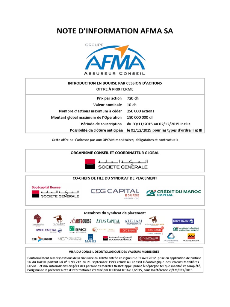 Introduction en Bourse d'AFMA SA | PDF