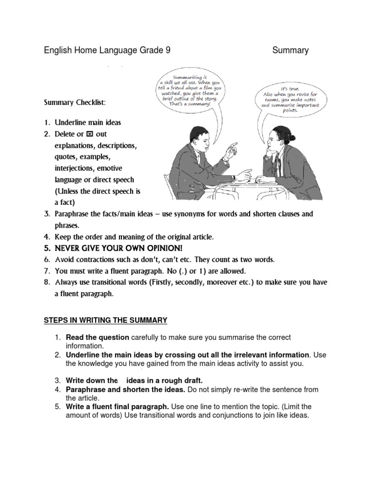 Grade 9 English HL Summary Worksheet Edited | PDF | Laughter | Humour