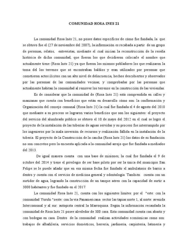 Comunidad Rosa Ines 22 | PDF
