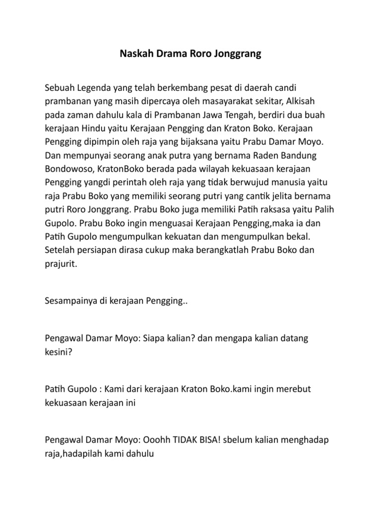 Naskah Drama Roro Jonggrang | PDF