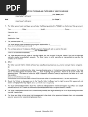 Motor Vehicle Sale & Purchase Agreement