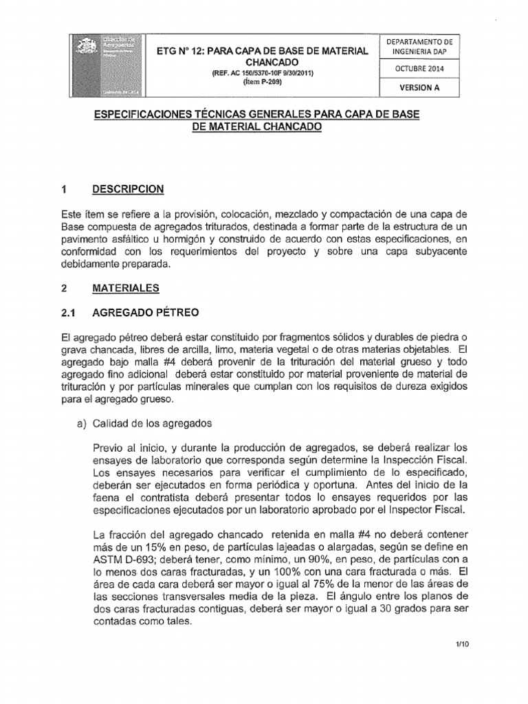 ETG N°12 Capa de Base Material Chancado | PDF