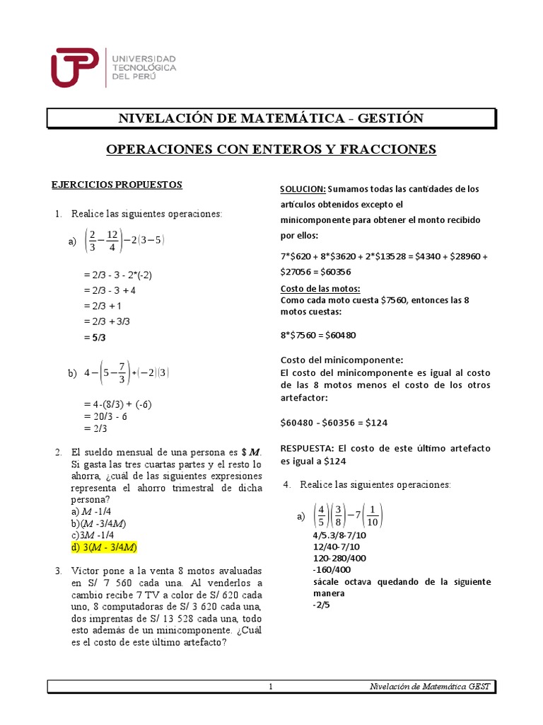 Ejercicios de Matemática: Operaciones y Problemas | PDF