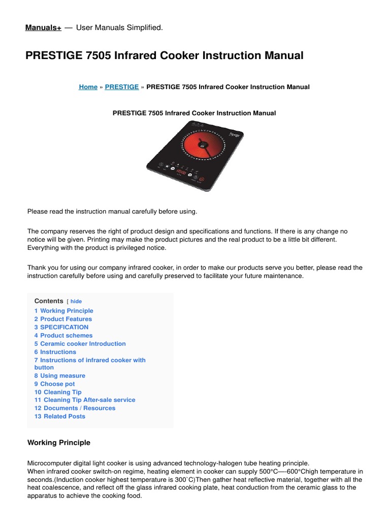 Prestige 7505 Infrared Cooker Manual | PDF | Cookware And Bakeware ...