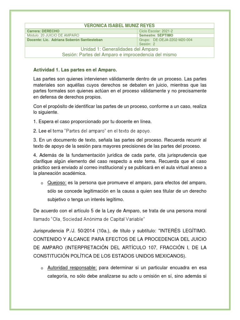 Actividad 1. Las Partes en El Amparo | PDF | Caso de ley | Judicaturas
