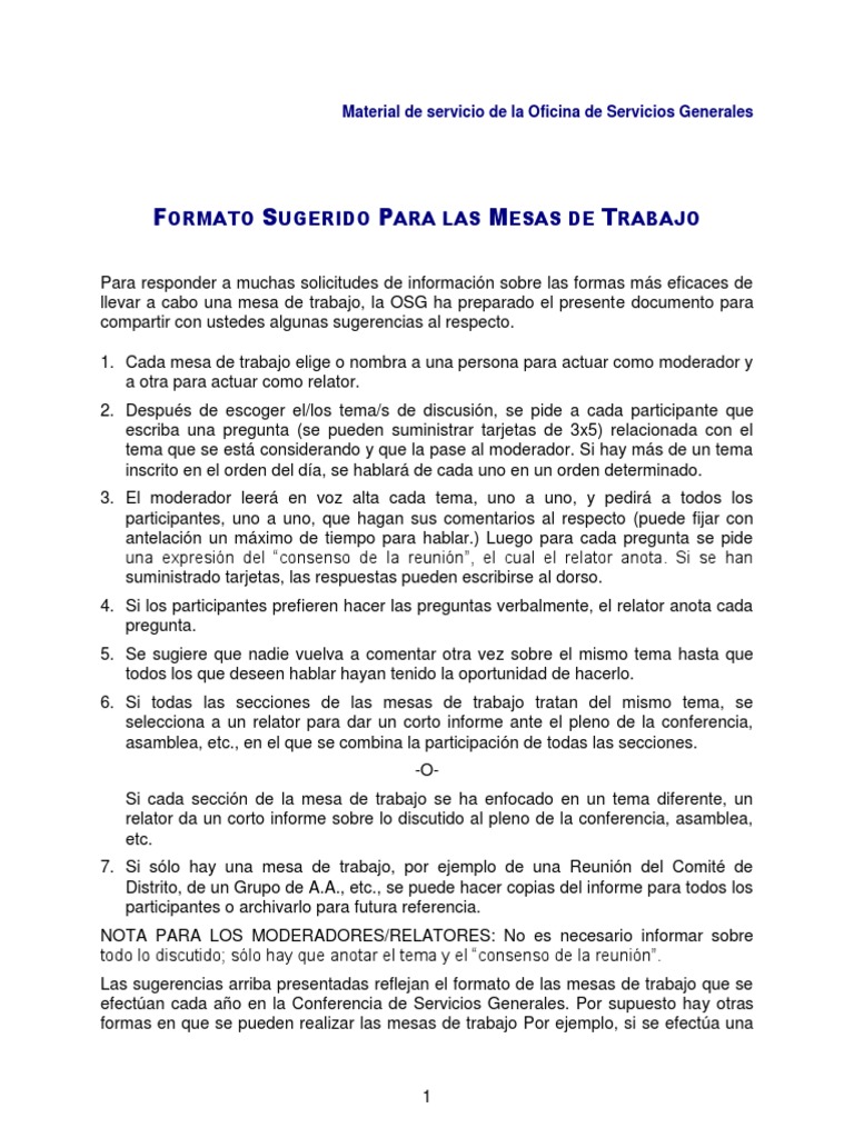 Formato Mesa de Trabajo | PDF